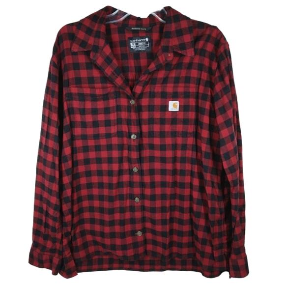 Carhartt Tops - Carhartt Rugged Flex Loose Fit Check Button Down Shirt Red size 1X